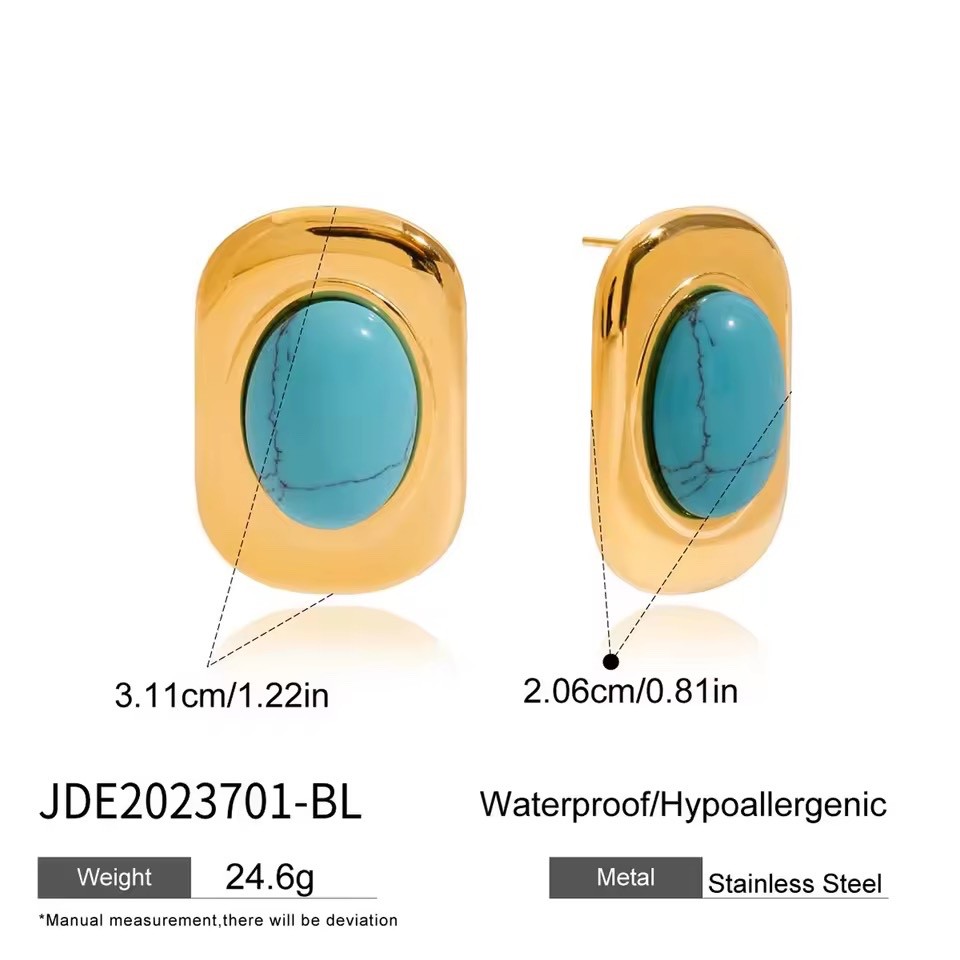 ZARD Turquoise Crystal Gem Chunky Stud Earrings in 18k Gold