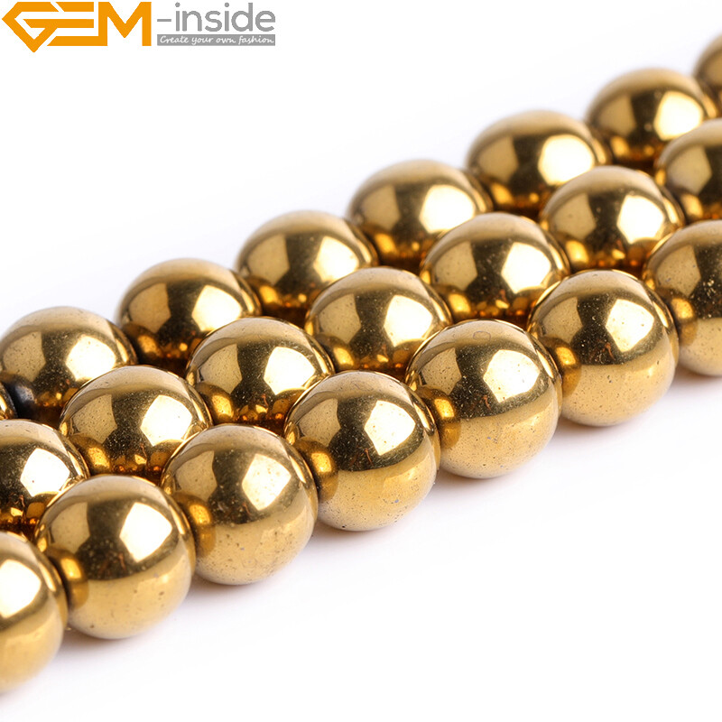 Metallic Coated Hematite Stone Spacer Gold Beads For Jewelry Making 15″ Round
