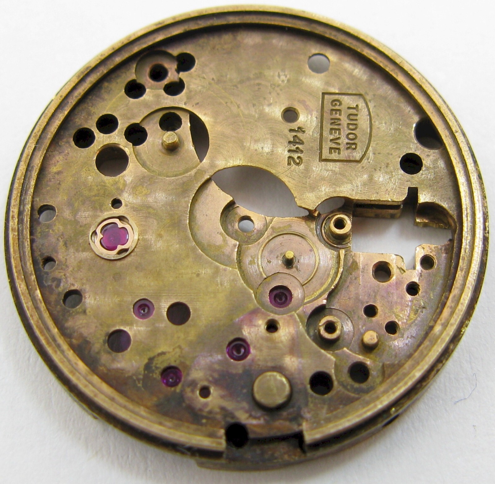 Tudor 1412 watch movement part: jeweled main plate #100