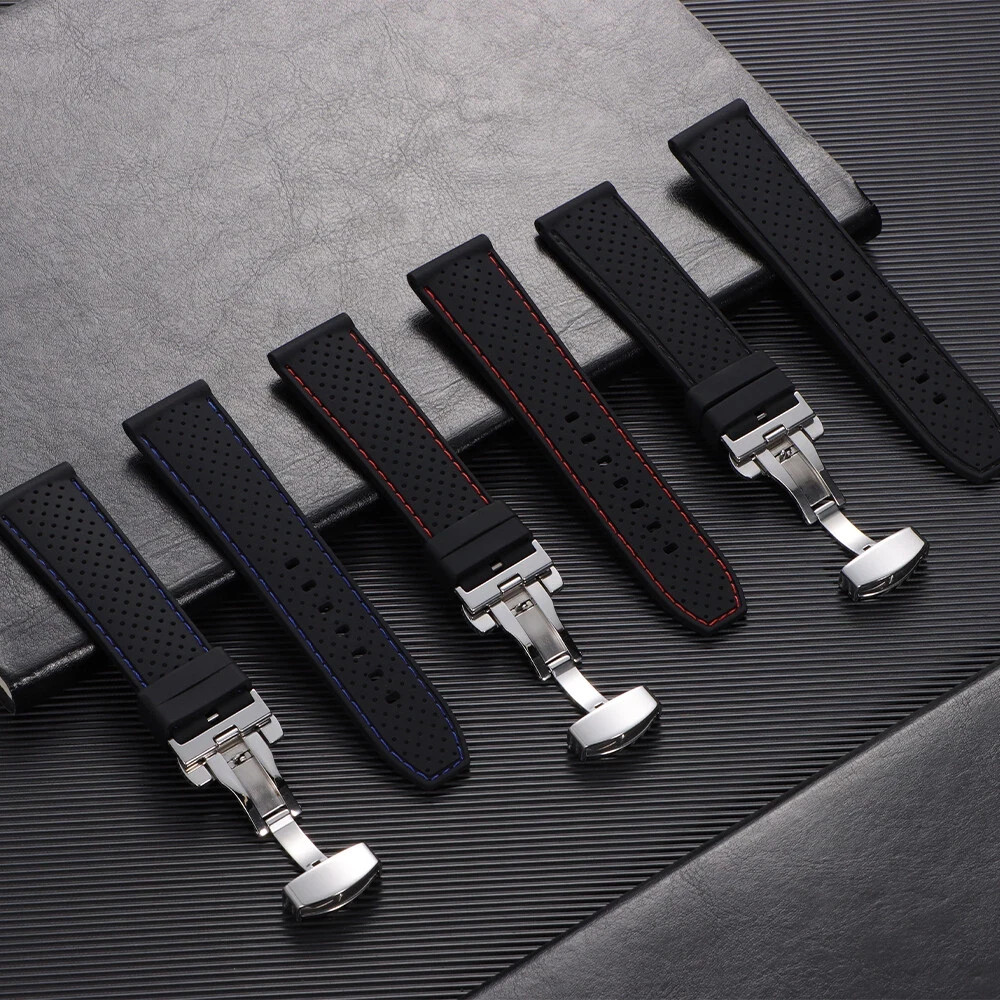 Silicone Breathable Sport Watch Band Strap 20mm 22mm Butterfly Clasp Bracelet