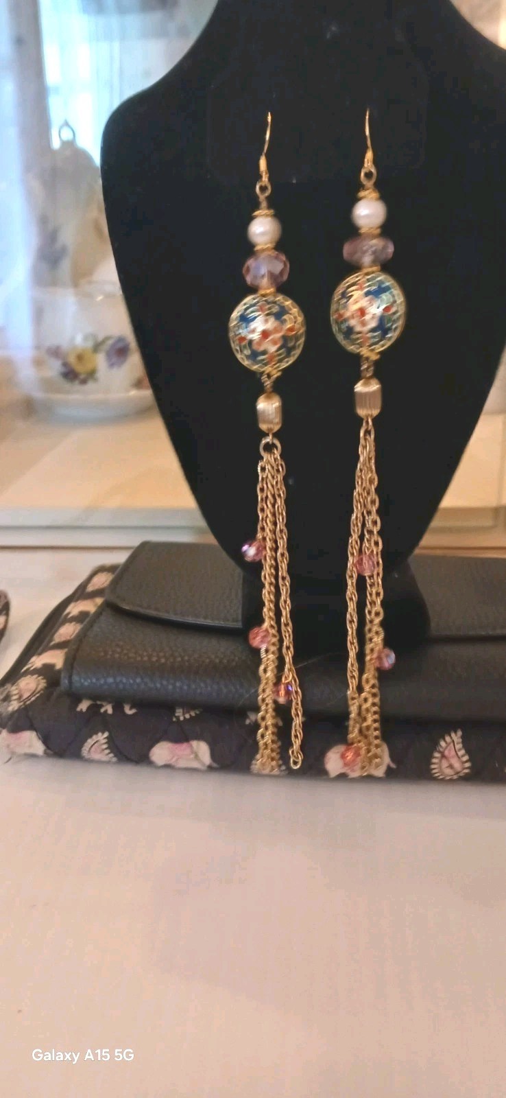Cloisonne – 4 Inch Goldtone Tassel Earring