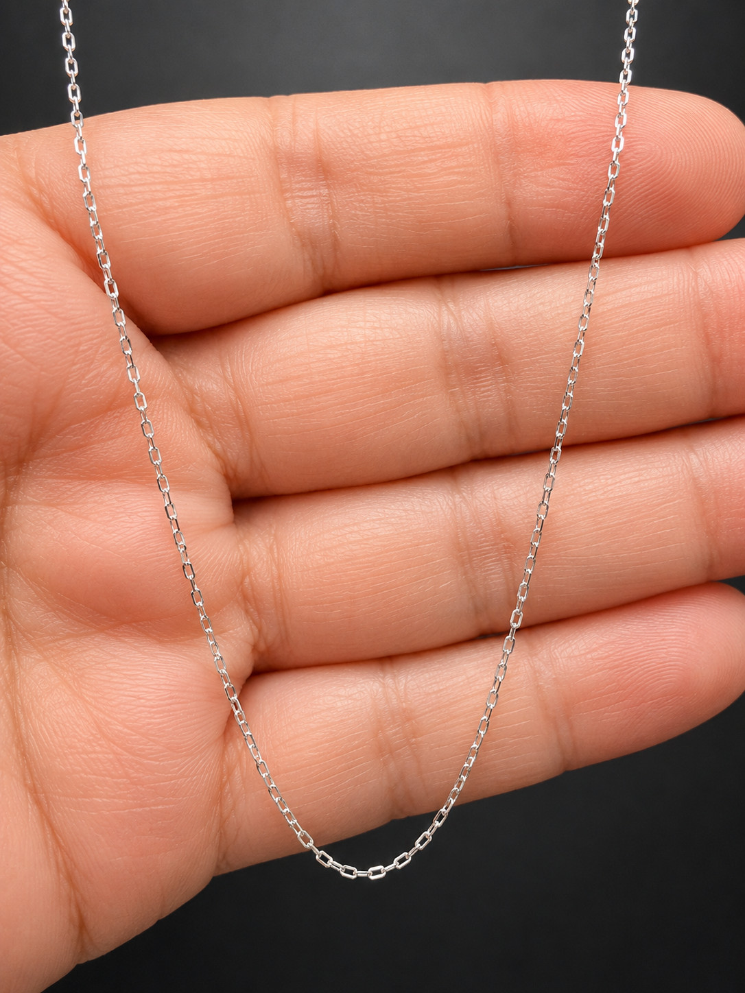 14K Solid White Gold Diamond Cut Cable 0.8mm Chain Necklace 16″ 18″