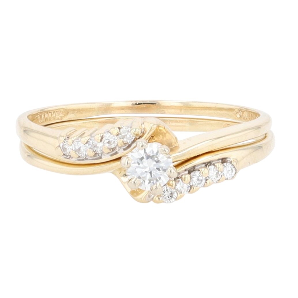 .31ctw Diamond Solitaire with Accents Wedding Set Rings 14k Yellow Gold Size 9.5