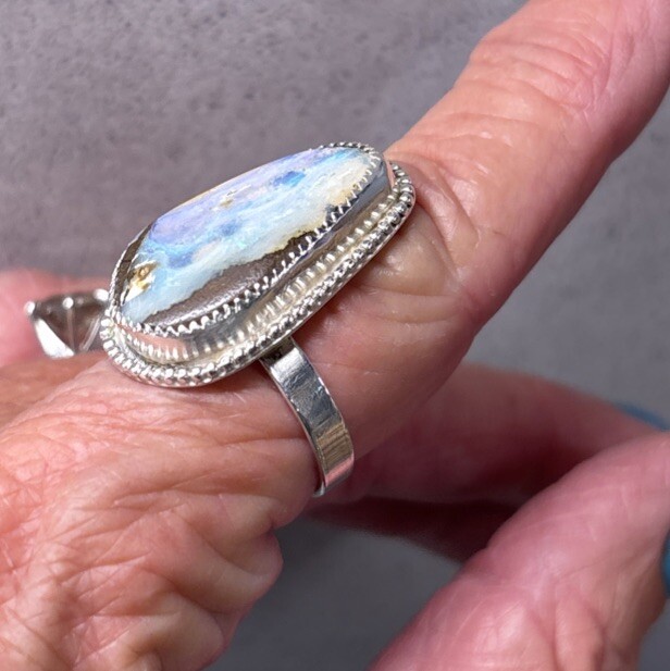 New Artisan Handmade Australian Boulder Opal Ring, Sterling, Sz. 8.5, 8.6 Gr.