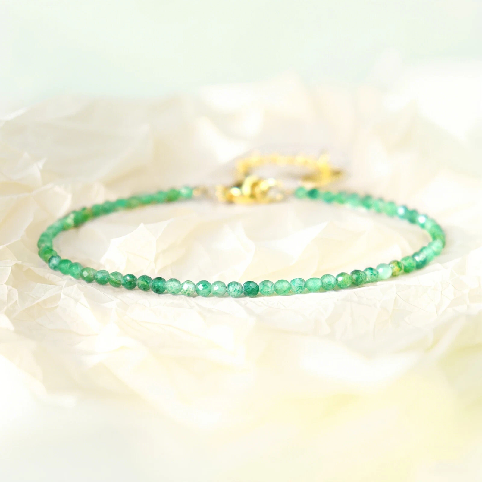 2.5mm Green Emerald Beads Healing Dainty Women Bracelet May Birthstone Gift