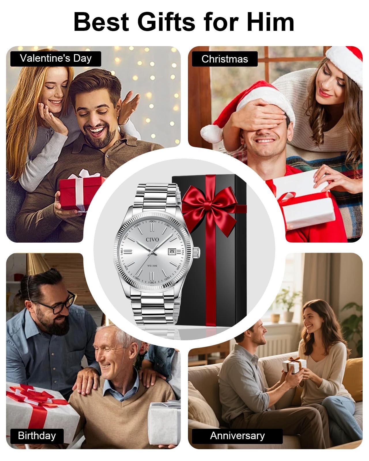 Stylish Men’s Analog Watch – Easy-to-Read Date Display, Stainless Steel Dress Wa