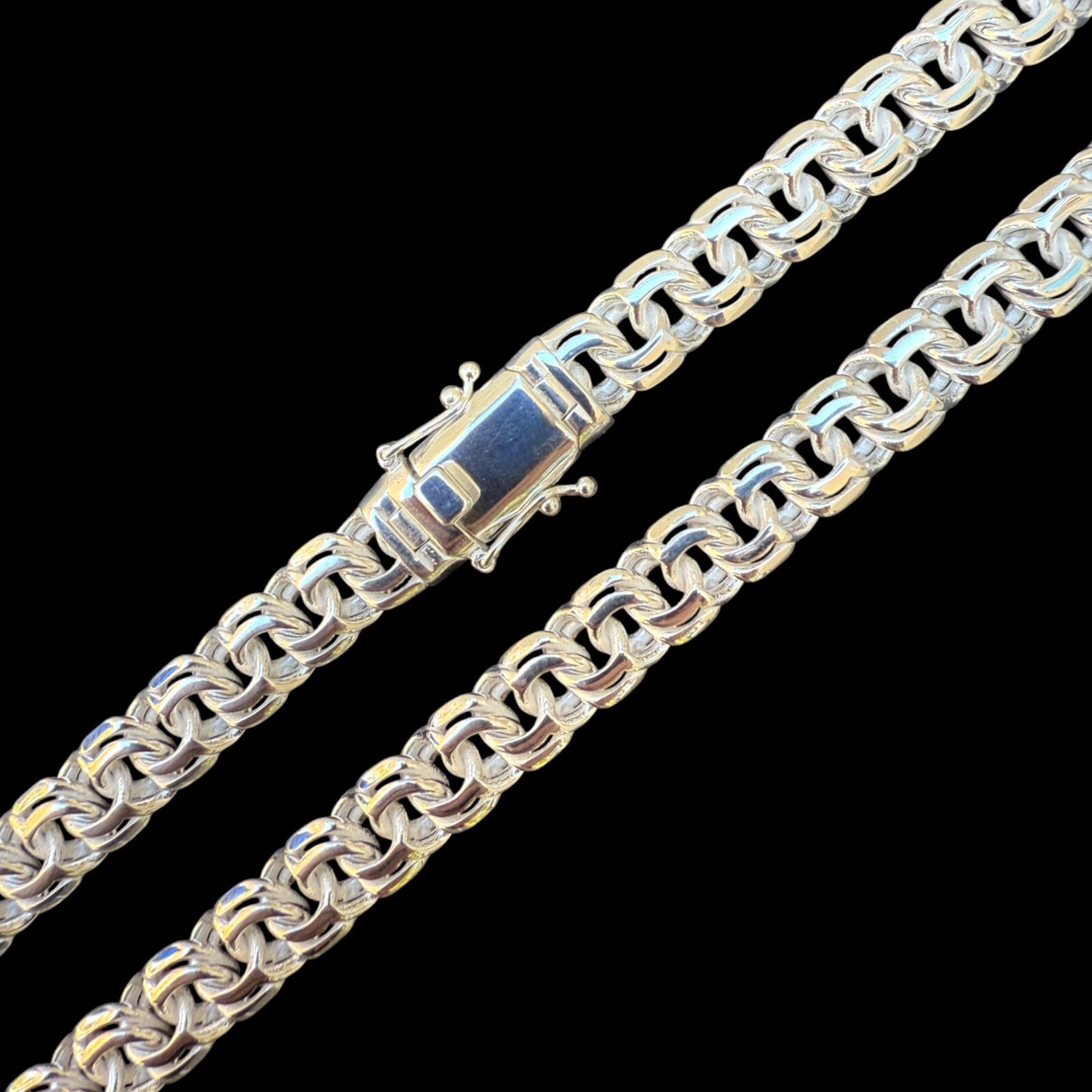 Real 925 Sterling Silver Handmade 9mm Cuban-Byzantine Chainmaille Chain Necklace