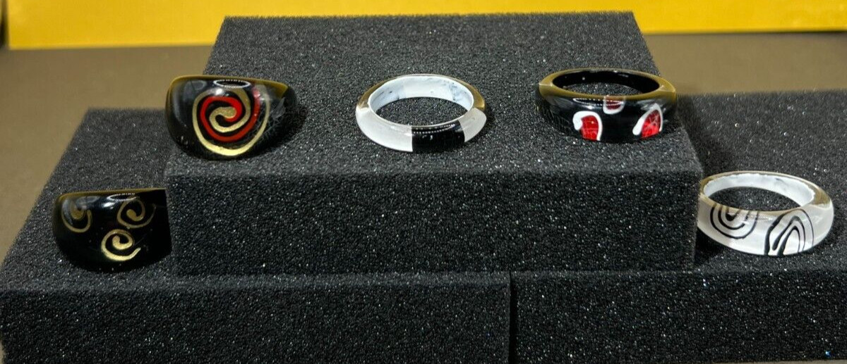 Vintage Art Design Acrylic Rings Set of 5 Sizes 6, 7, 8, 8.5, 9