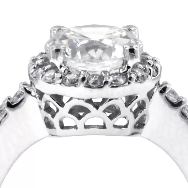 Side Stone Engagement Ring Halo 18K Gold 2.80 CT Round Lab-Grown Diamond E SI2