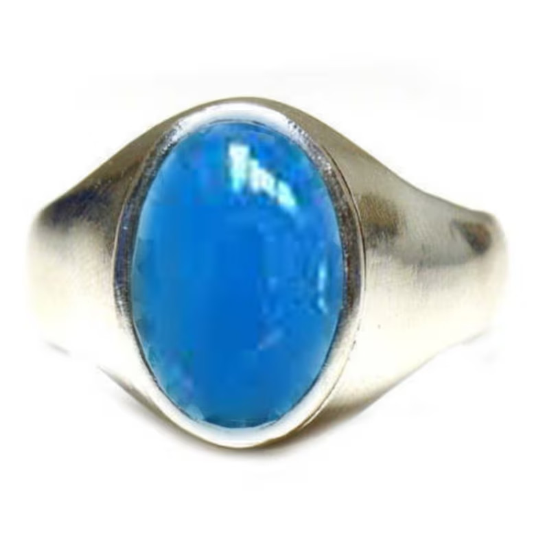Solid 925 Sterling Silver AA Natural Blue Chalcedony Gemstone Men’s Unisex Ring
