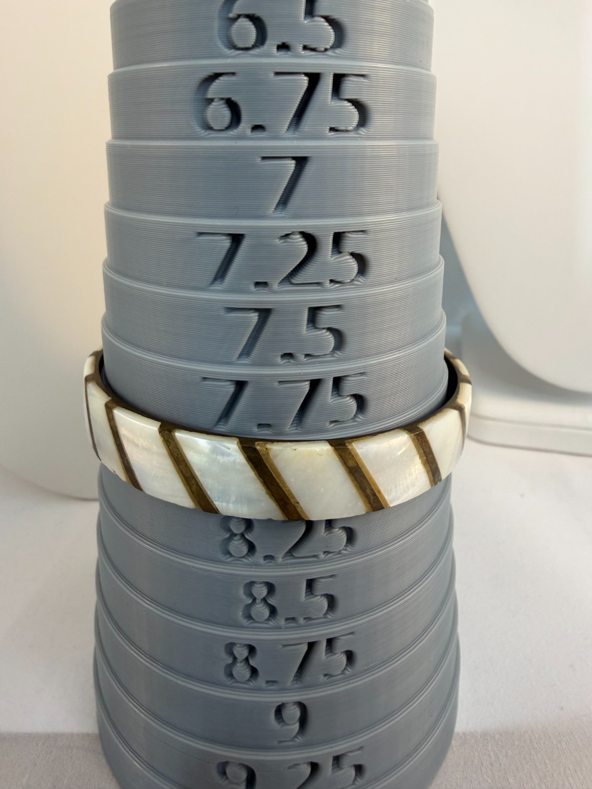 Vintage 1970s Brass Bangle Stack Mother of Pearl Dyed Bovine Inlay Boho Green