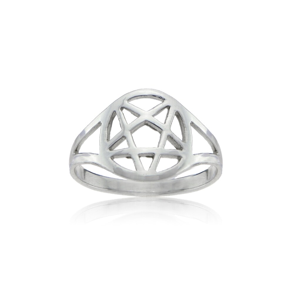 Sterling Silver High Polished Pentagram Pentacle Five Pointed Star Ring, Size 8