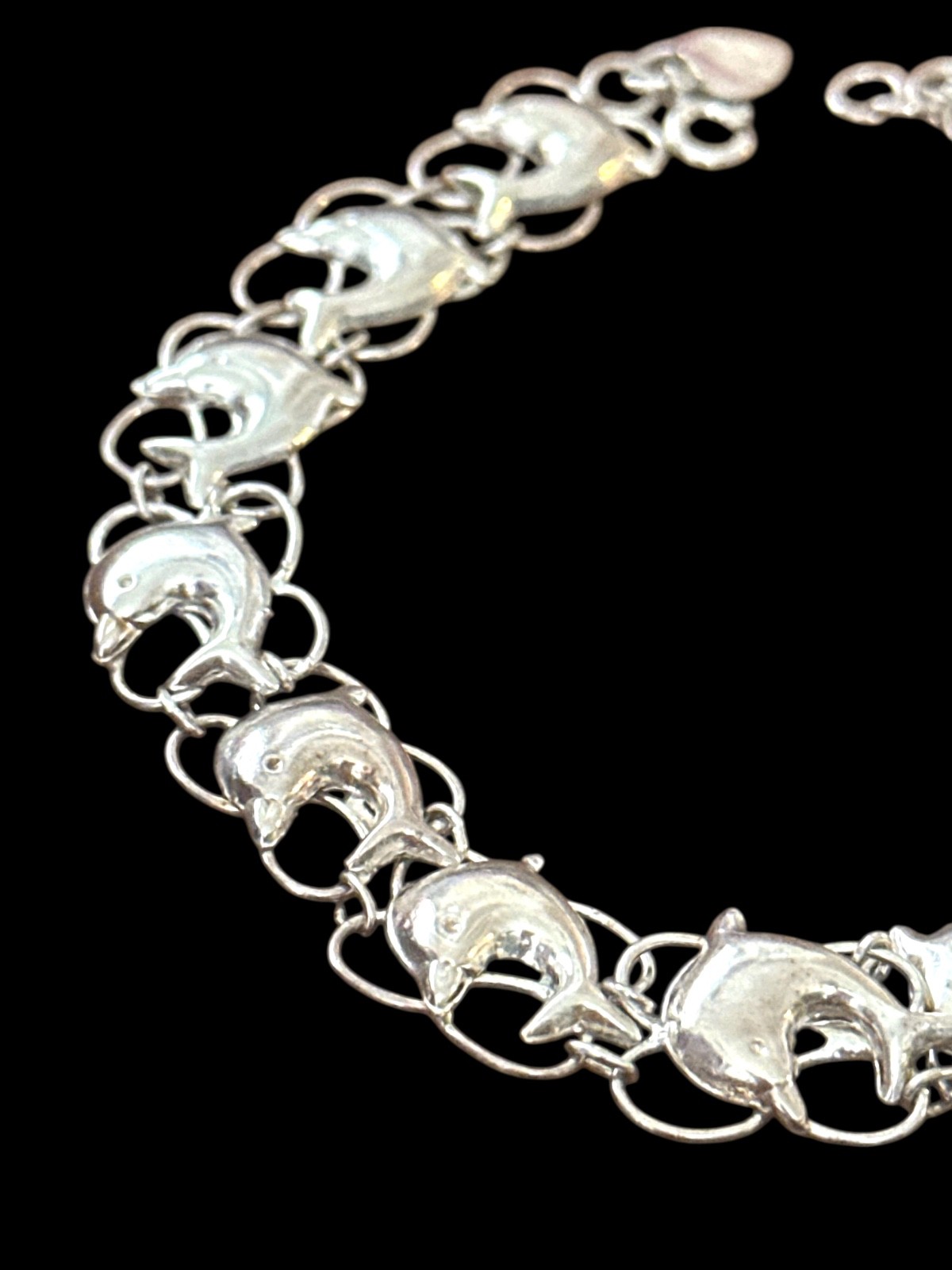 Sterling Silver Anklet- .925- DOLPHINS – 10″ inches long