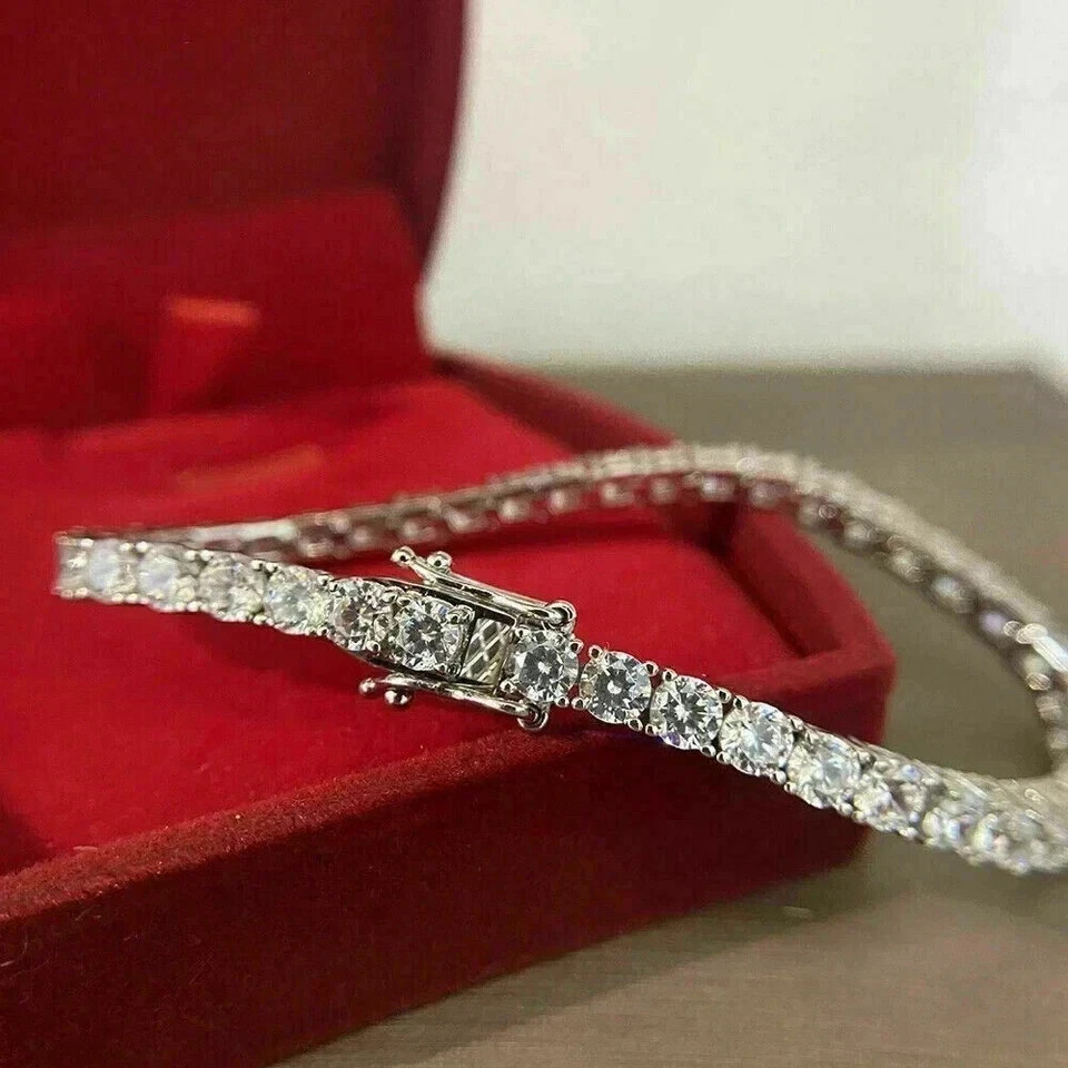 6.50 Ct Round Cut Natural Diamond Tennis Bracelet 14K Solid White Gold 7 Inch