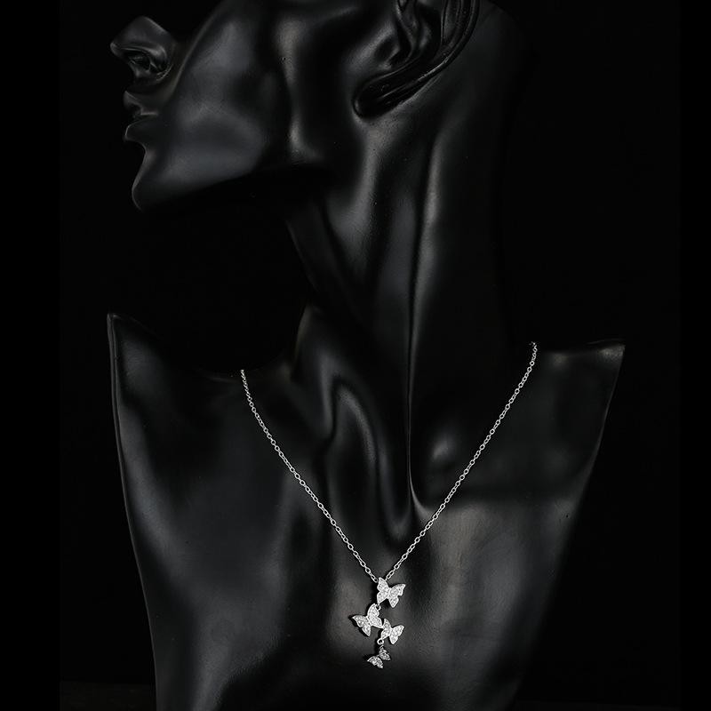 925 Sterling Silver Butterfly Crystal Pendant Necklace for Women Jewelry Gift