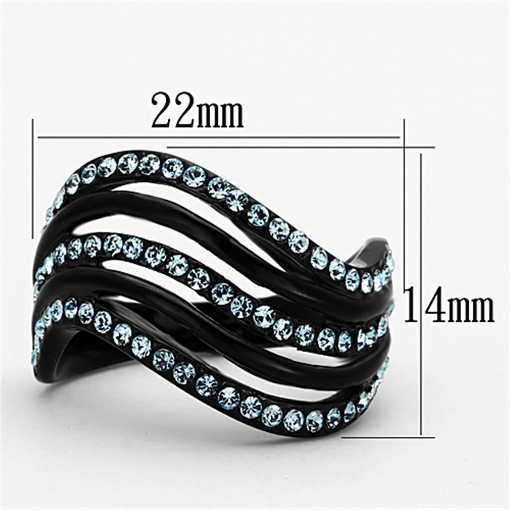 Womens Black Blue Waves Ring Anillo Para Mujer Stainless Steel Ring with Top Gra