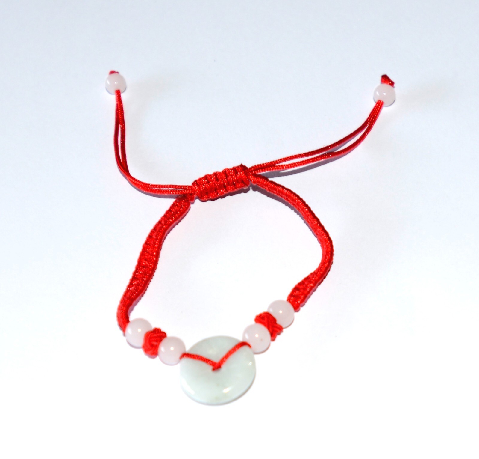 Macrame Friendship Adjustable Red Cord Feng Shui Jade Bi Disc Charm Bracelet