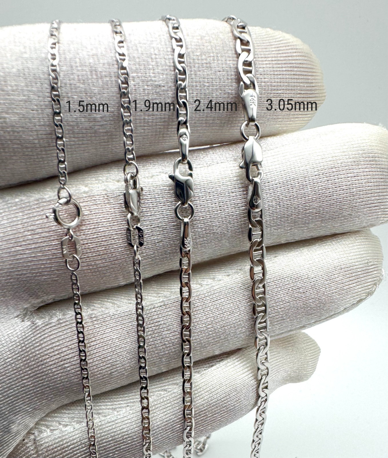 14K White Real Gold Flat Mariner Anchor Link Chain Necklace Men Women 1.5-3.05mm