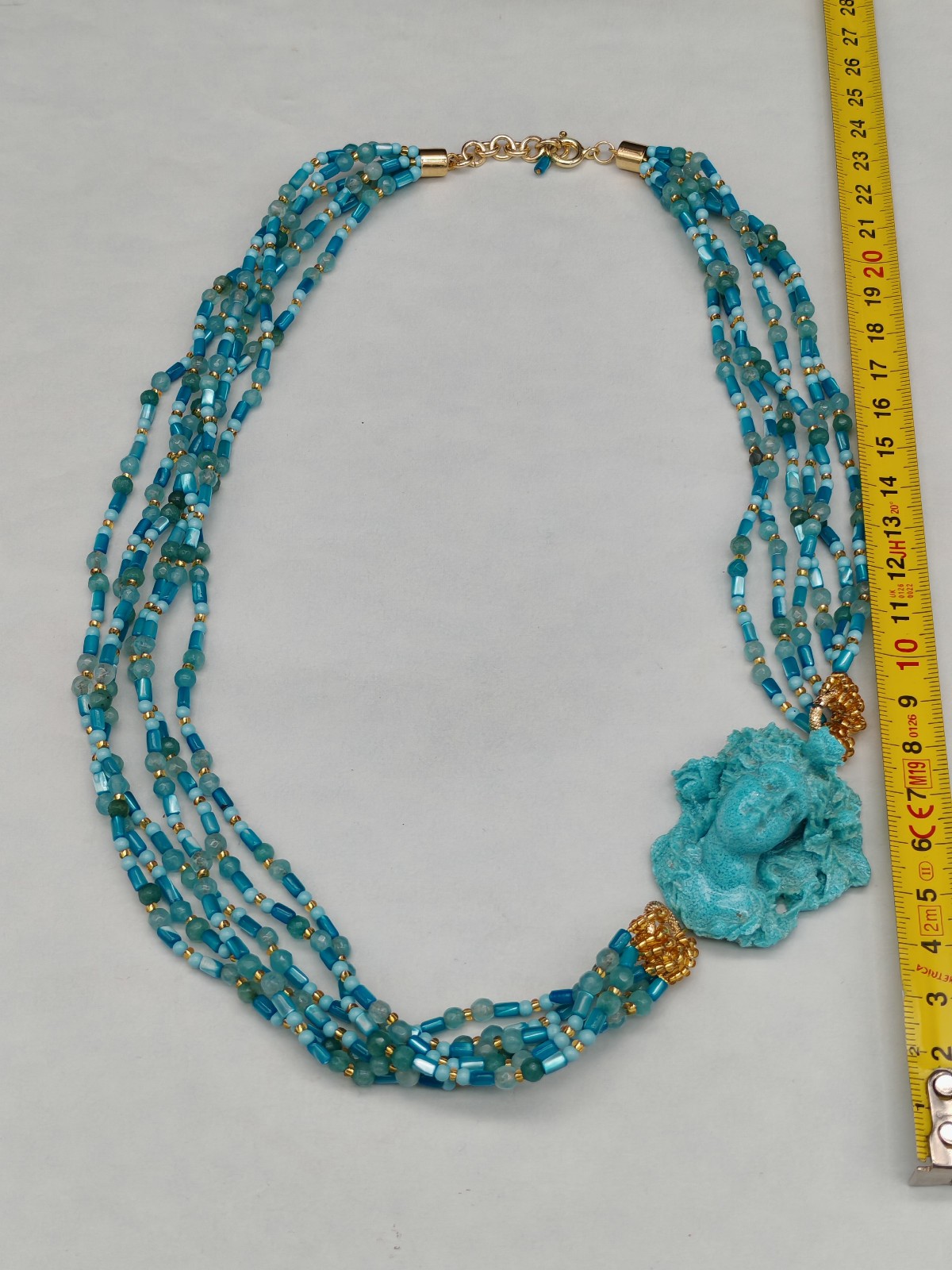 Women Turquoise Cameo Multifilament Elegant Mother of Pearl Necklace Made in Italy