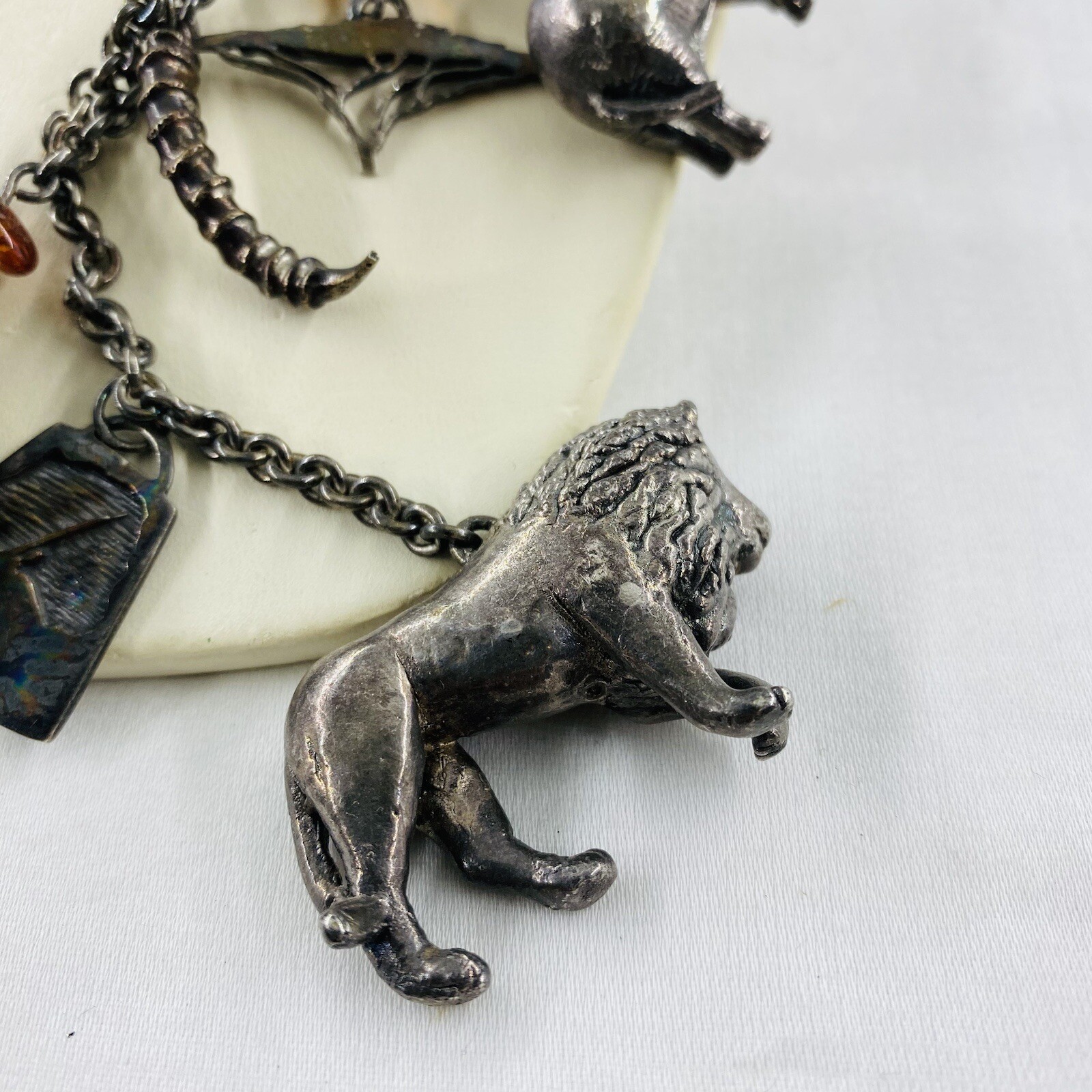 Rare Susan Cummings Sterling African Safari Animal Charm Necklace 28” 97 Grams