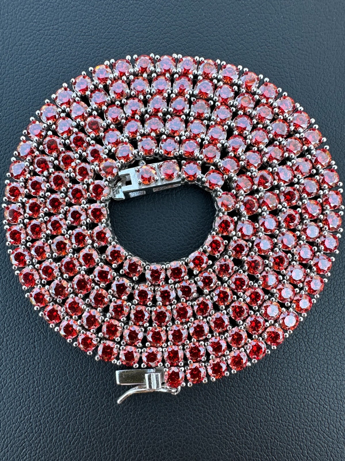 Real Ruby Red MOISSANITE 3mm Tennis Chain 925 Silver Iced Necklace Pass Test
