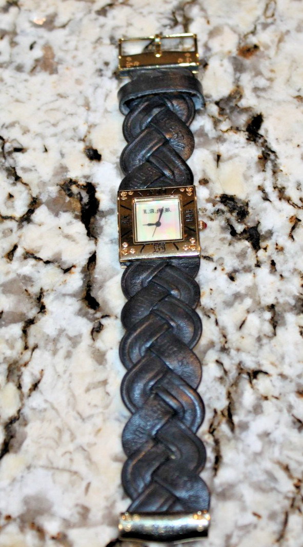 L.A.M.B. BY GWEN STEFANI Black Braided Leather Band Quartz Analog Watch, Working