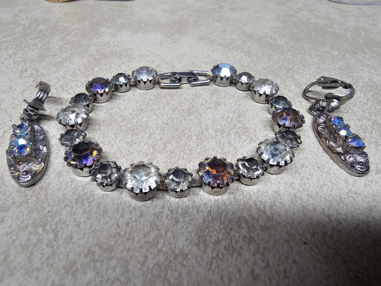 Authentic 1950s WEISS Iridescent AB Crystal 3-Piece Jewelry Set