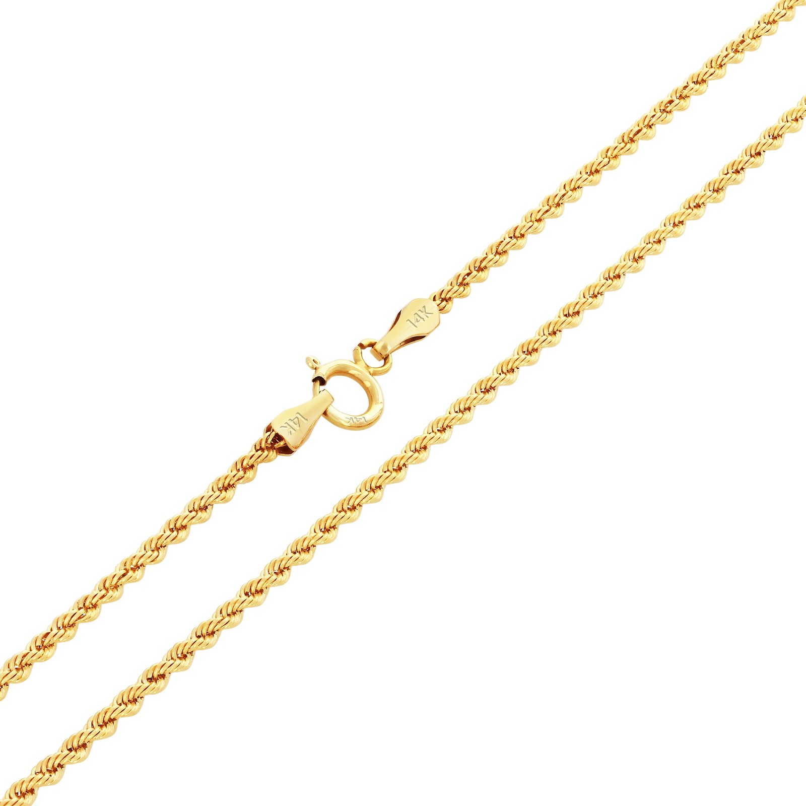 14K Yellow Gold Diamond Cut Rope Chain Necklace 1.5mm – 5mm, Men Women 16″- 30″