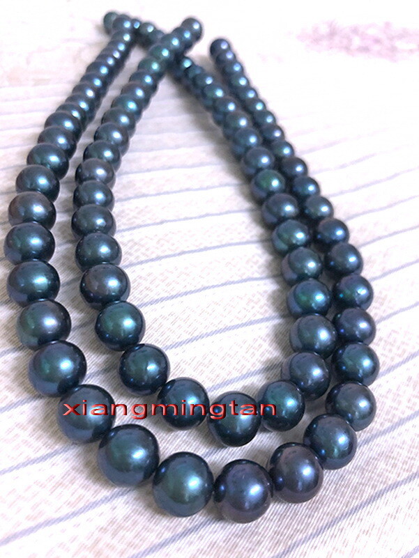 long top luster 36″10-11mm natural real TAHITIAN black blue pearl necklace 14K