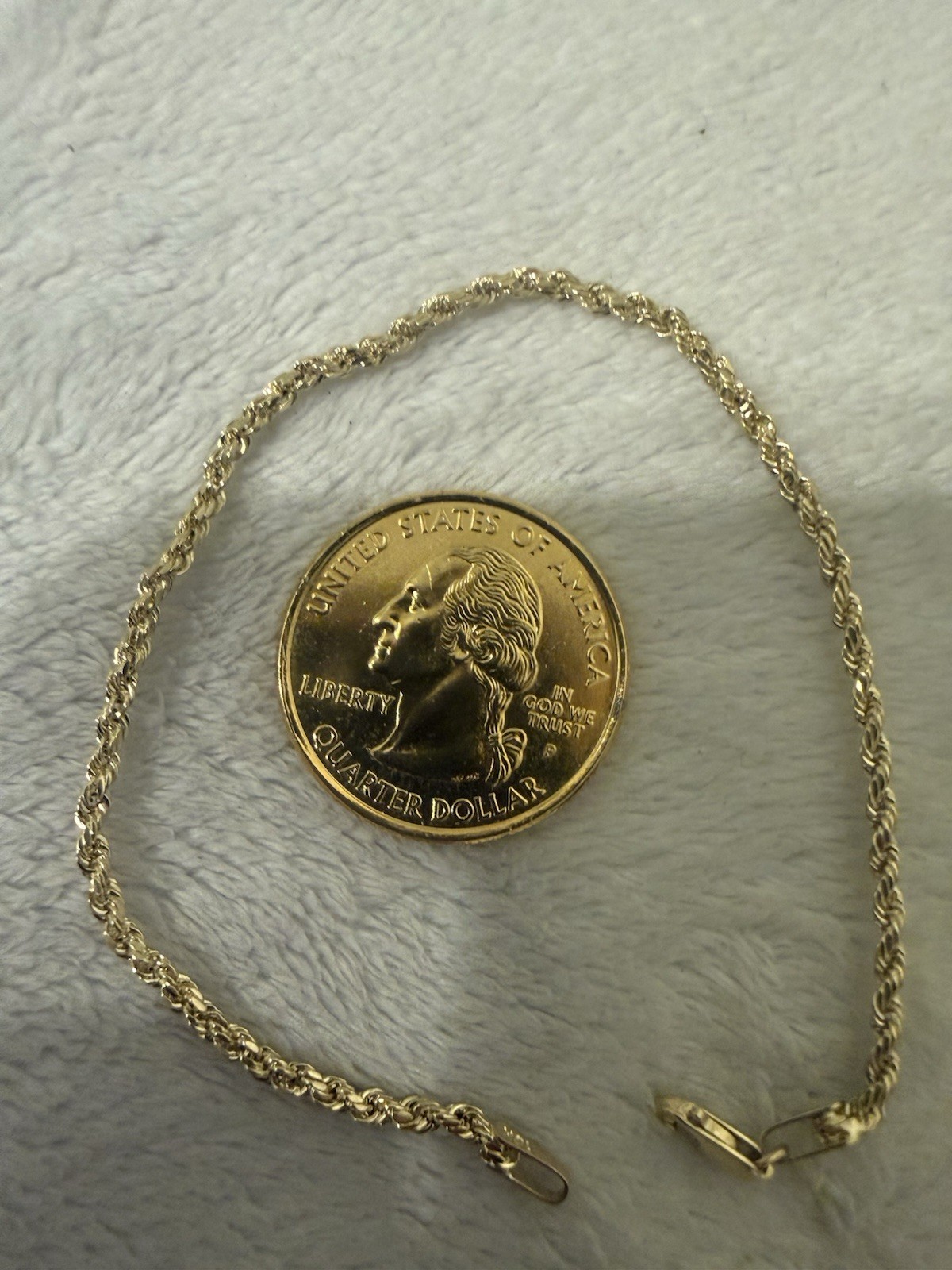 10kt solid yellow gold rope chain bracelet 1.9mm 7” Inch New Stamped