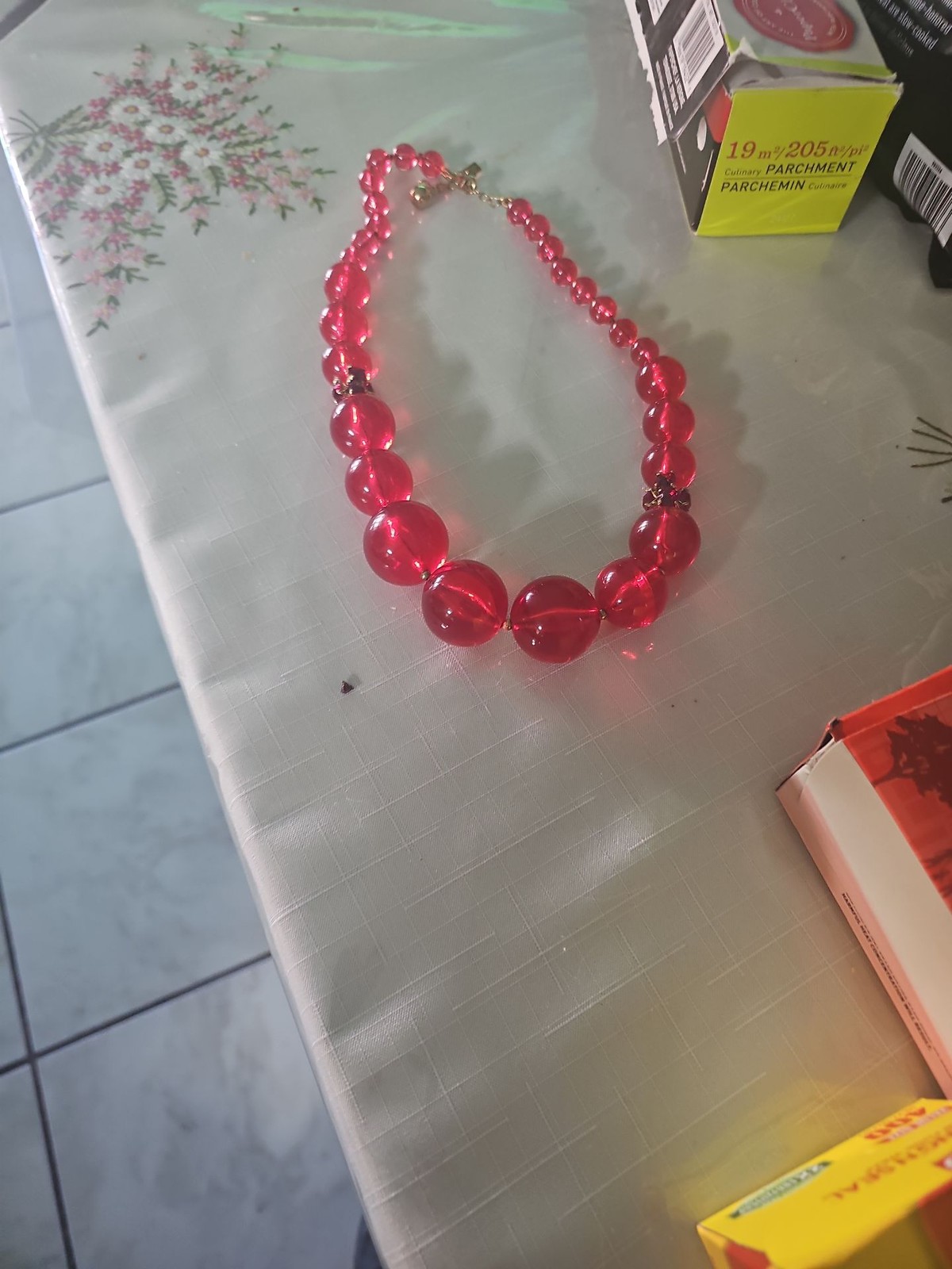 Vintage Mid-Century Red Translucent Lucite Bubble Bead Necklace