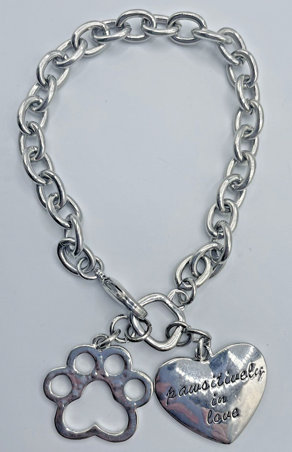 Charm Bracelet “Pawsitively in Love” Dog Lover Silver Tone Purple Paw Print