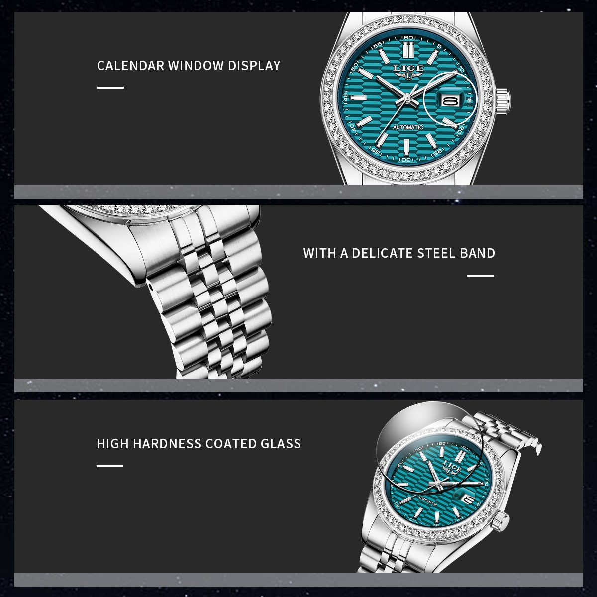 Men Luxury Watch Automatic Mechanical Date Luminous Waterproof Casual Wristwatch
