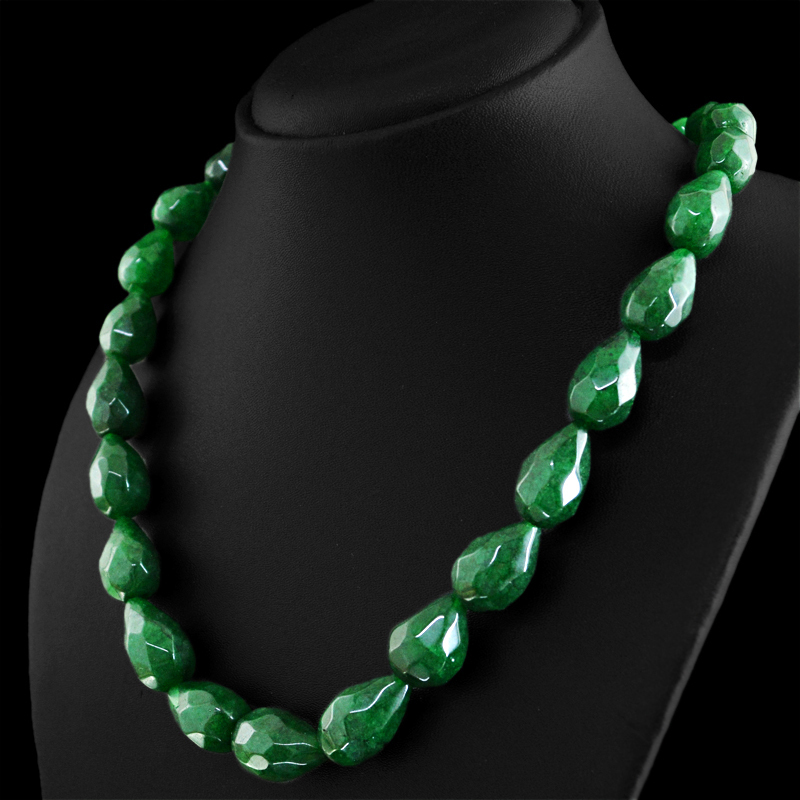 535.00 CTS EARTH MINED RICH GREEN EMERALD PEAR FACETED BEADS NECKLACE STRAND
