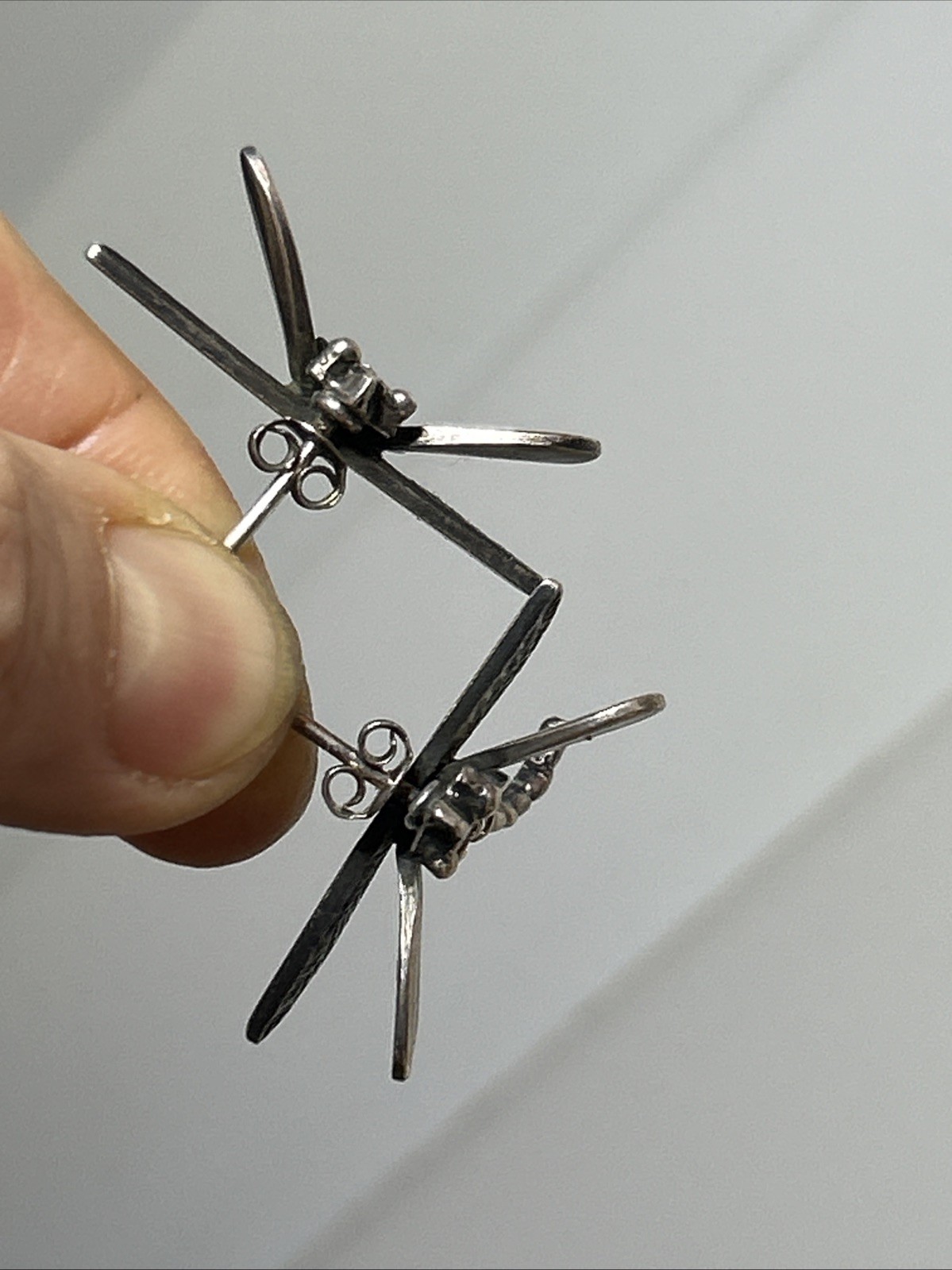 47. Vintage Sterling 925 DRAGONFLY Detailed Stud Earrings 30mm x 25mm, 8g