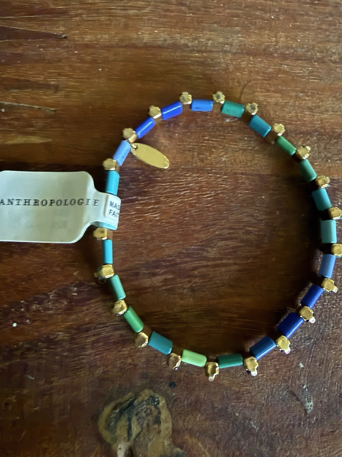 Anthropologie Serefina Chicklet Multicolor Blue Gemstone Stretch bracelet NWT