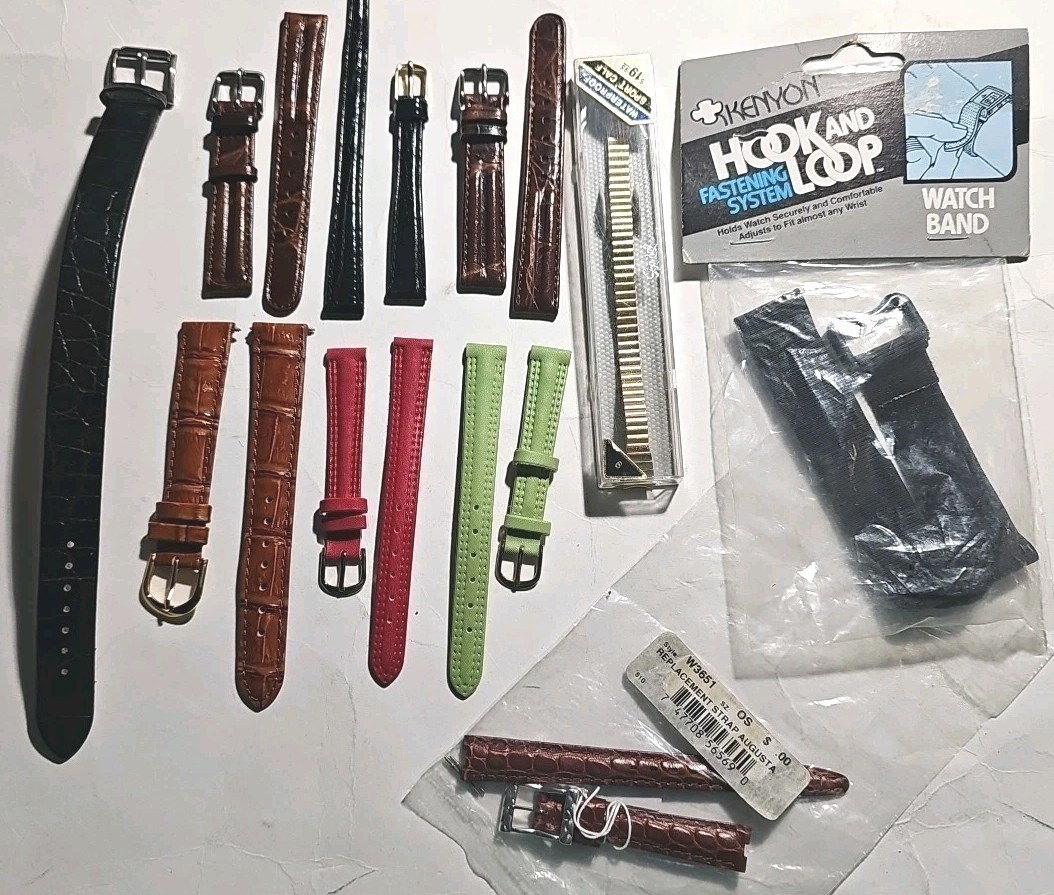 (10) Vintage Watch Bands Lot Leather Metal Watchbands Black Brown Green Red