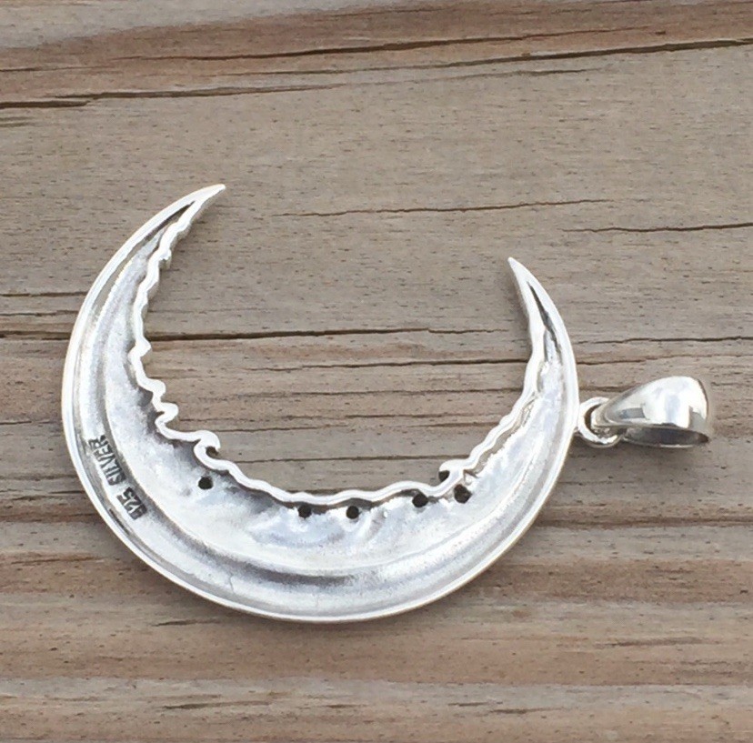 Large Moon Flower Pendant solid .925 Sterling Silver Magick Moon Peter Stone