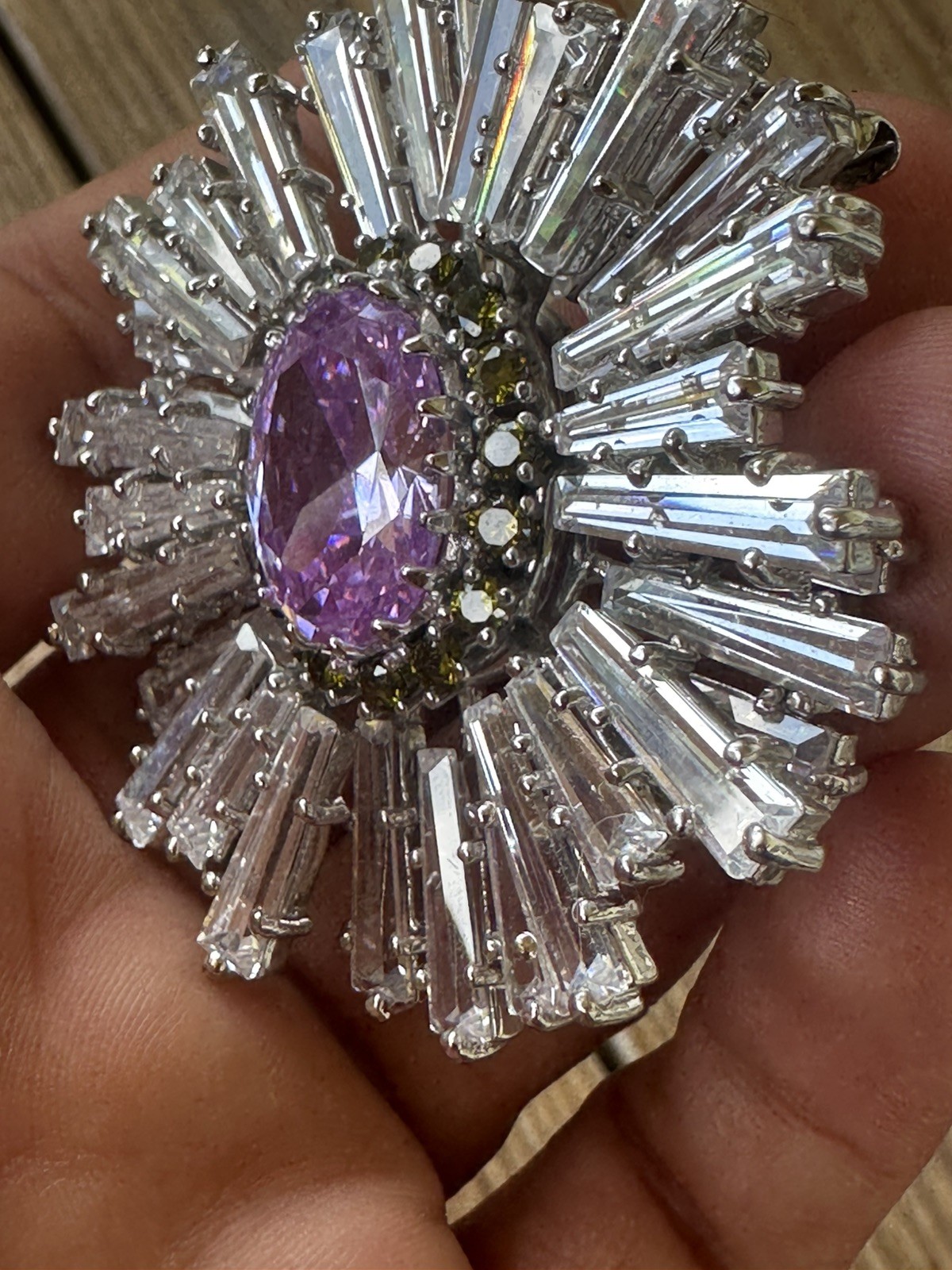 Nolan Miller Brooch Imitation Lavender Alexandrite Crystal Ruffle Brooch. RARE.