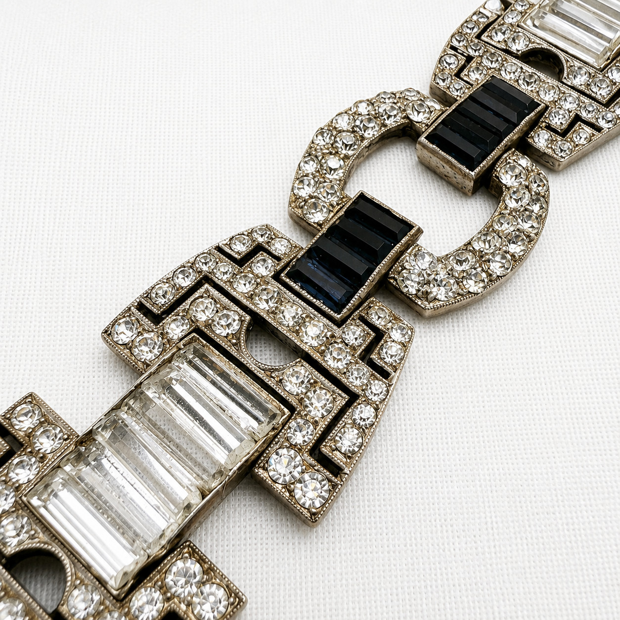 Antique Art Deco 935 Silver Bracelet Blue Clear Glass Argentina 7 7/8 in