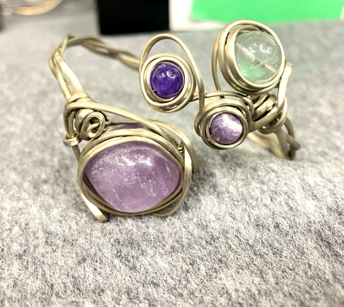Silver-Toned Amethyst/Multi-Stone Bohemian Artsy Wrap Bracelet