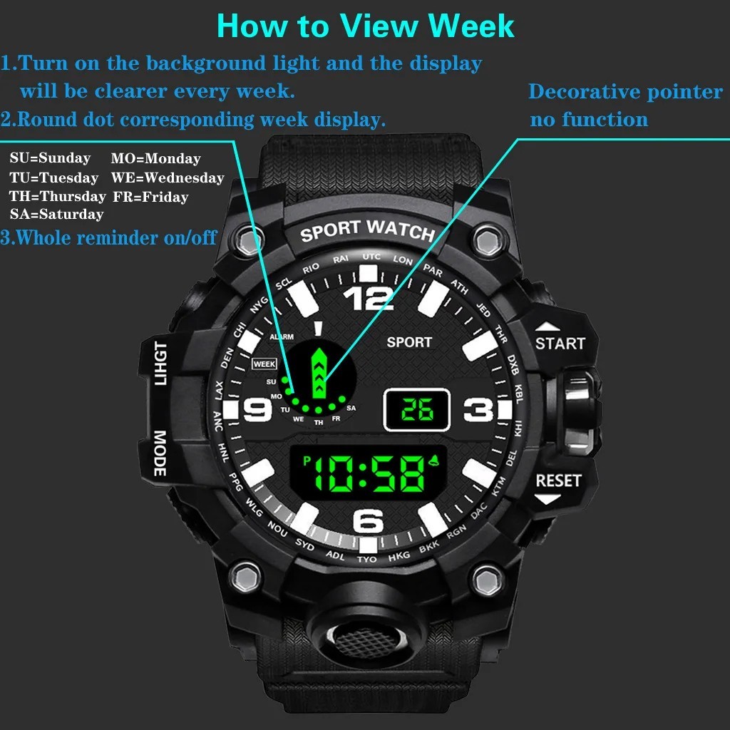 Men’s Digital Sports Watch LED Outdoor Military Style Alarm Stopwatch Rubber Str