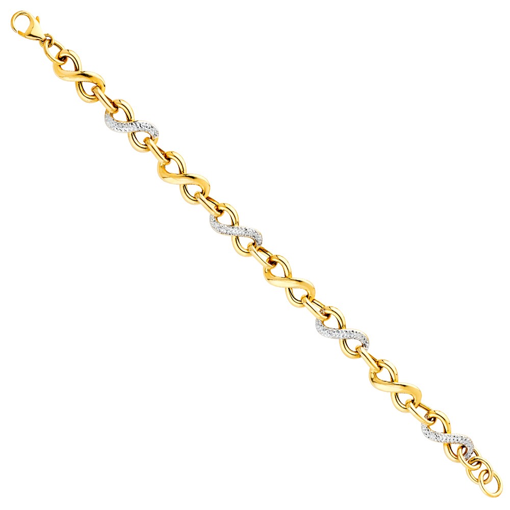 SOLID 14k Yellow Gold Infinity Hollow Bracelet 7.5″ Womens 7.25g