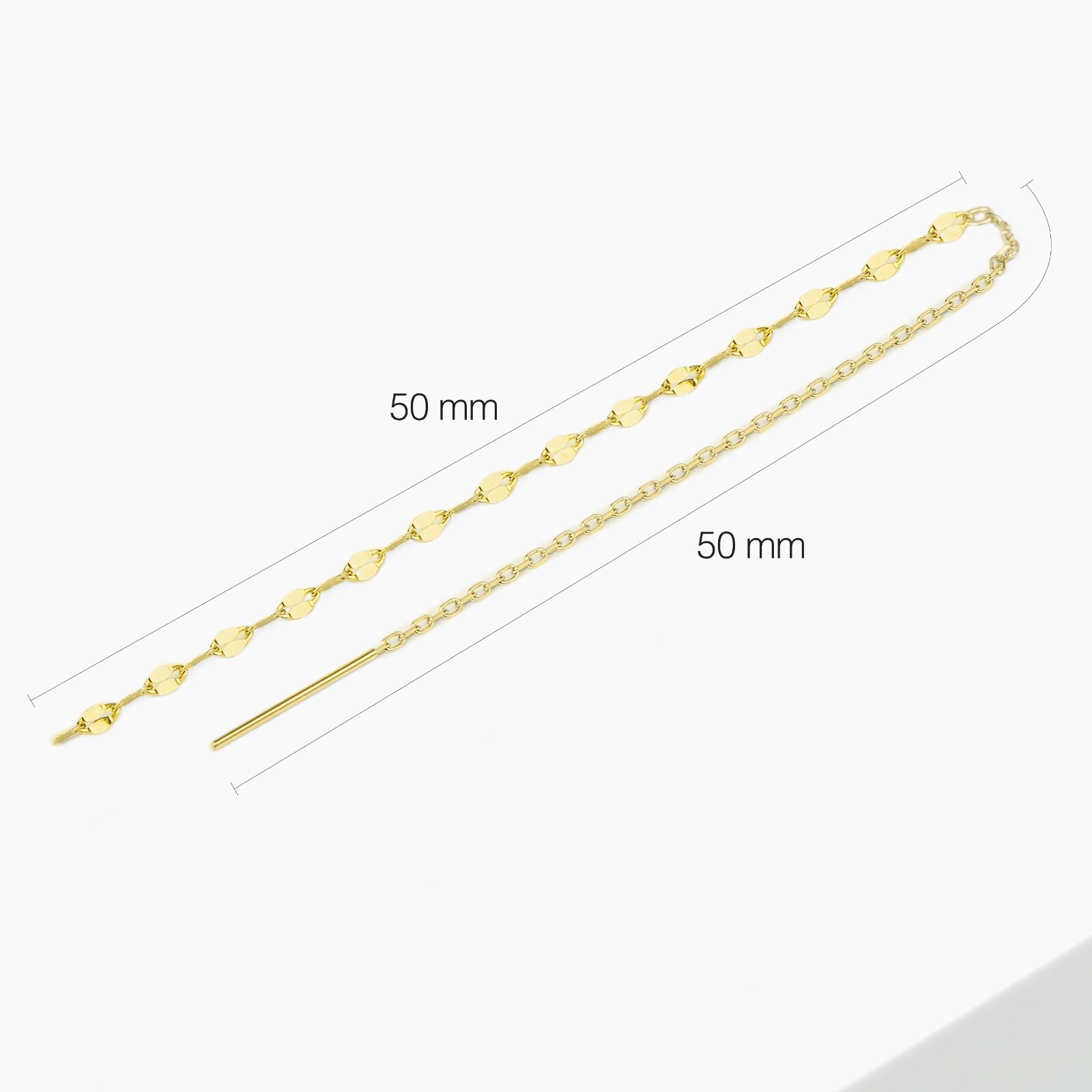 14k Solid Gold Double Chain Threader Earring, Pull Through Dangling Earring