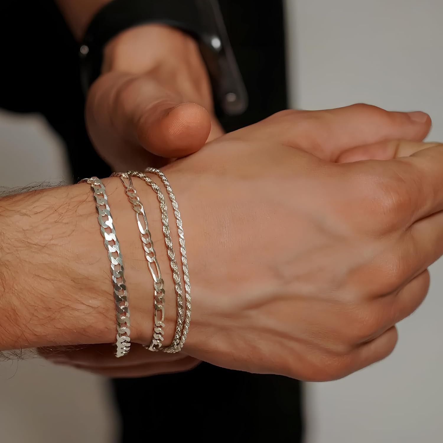 Chain Bracelet for Men Stainless Steel Cuban Link Curb Figaro Herringbone Rope P