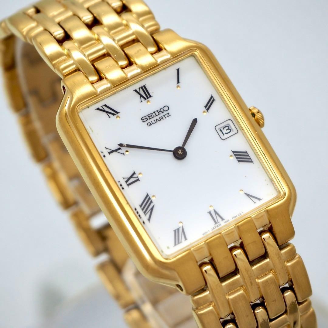 177 Working SEIKO Watch Men’s Date Gold White Square