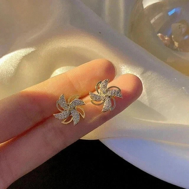 Sterling Silver Gold-Plated Floral Stud Earrings For Women