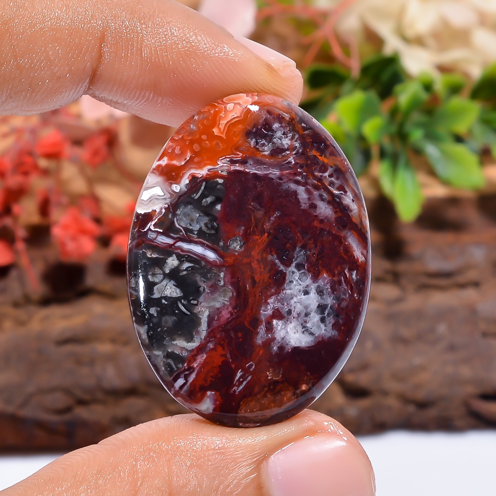 49Ct Natural Crazy Lace Agate Oval 36X26mm Cabochon Gemstone