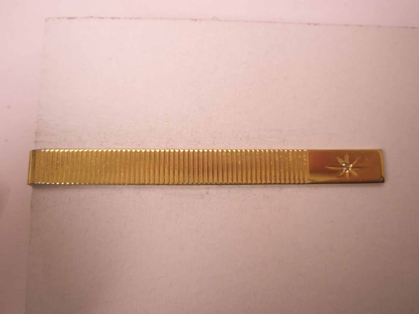 2-1/4″ Thin Design White Rhinestone Gold Tone MODERN Tie Bar Clip