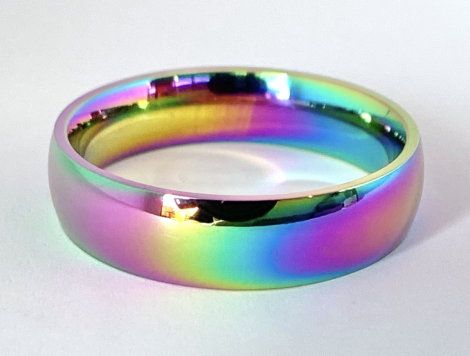 Dome Rainbow Stainless Steel Couple Ring Band Size 5,6,7,8,9,10,11,12 (FL317)